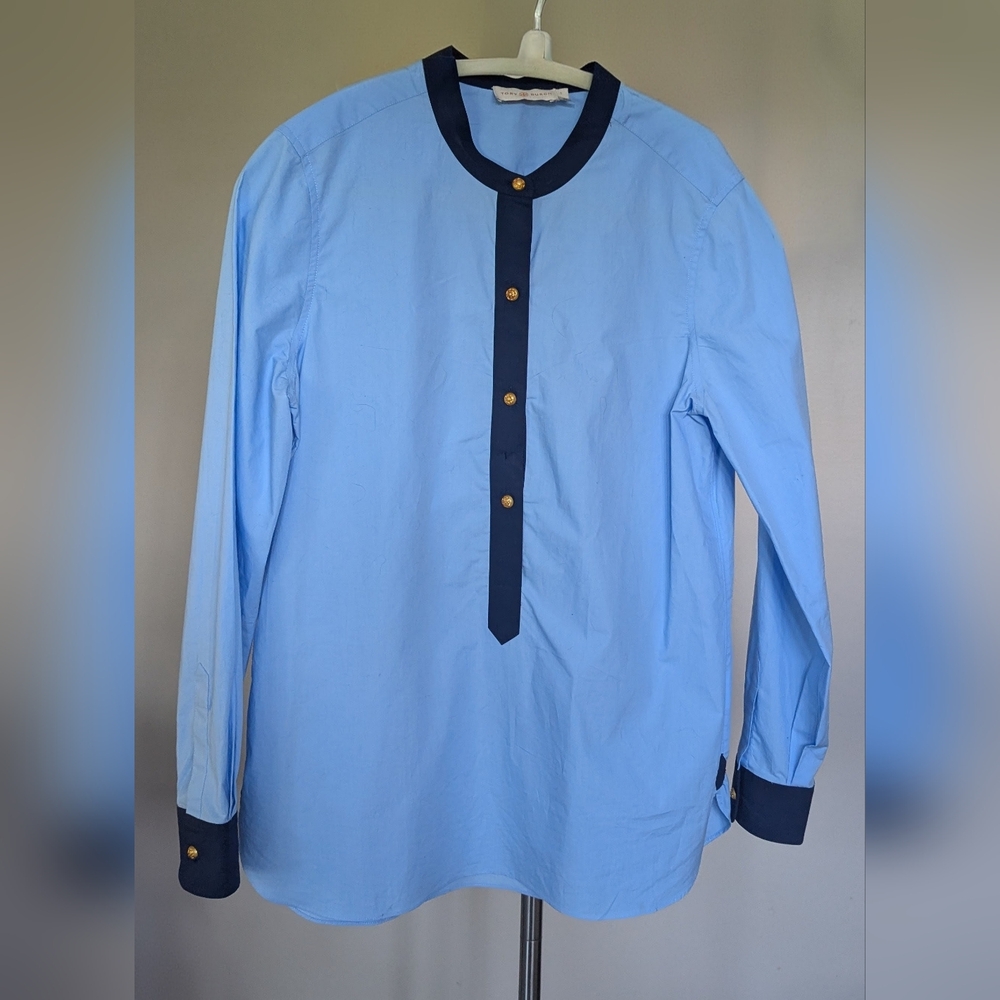Tory Burch Color-Block Band Collar Tunic Shirt (Women's small) $30